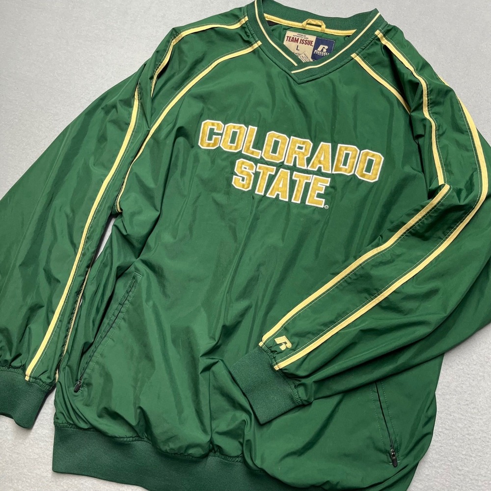 VTG 90's Russell Athletic Jacket Colorado State Rams Retro Green Yellow Satin